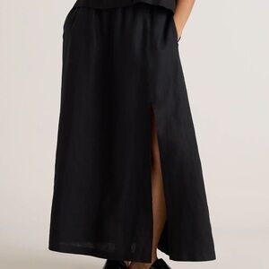 Quince 100% European Linen Maxi Skirt Black Elastic Waist Flowy Size L NWT